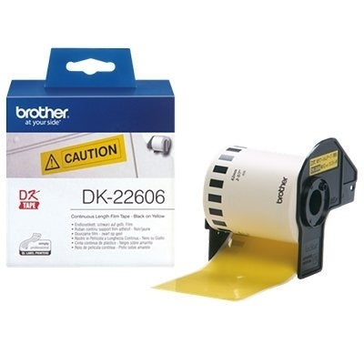 20 x Brother DK-22606 DK22606 Original Black Text on Yellow Continuous Film Label Roll 62mm x 15.24m