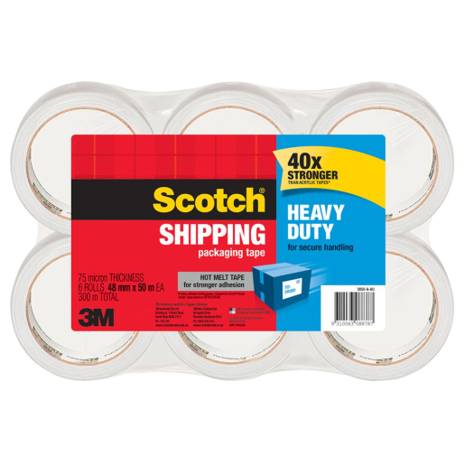 Scotch Heavy Duty Shipping Packaging Tape 48mm x 50m - Pack of 6 Rolls