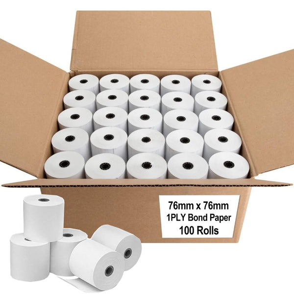 100 Rolls 76x76mm 1PLY Bond Paper Roll for Cash Registers POS