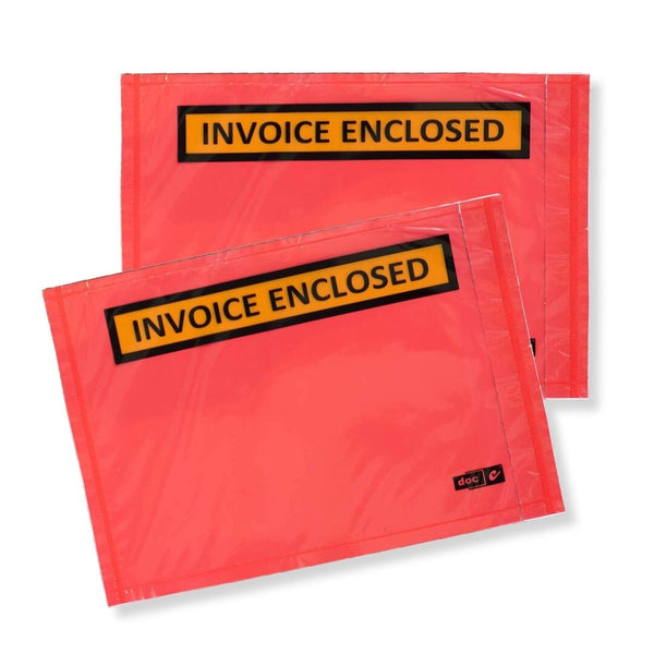 1000PCS Invoice Enclosed 175 x 125mm Red Doculopes Sticker Pouch Document Envelope