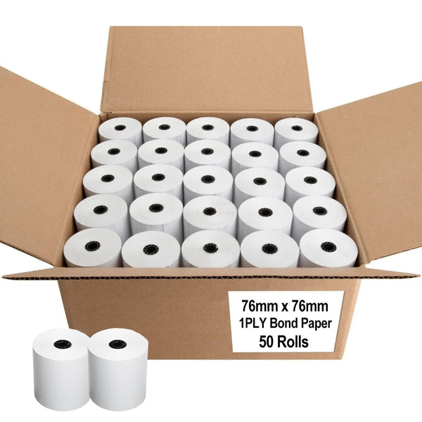 50 Rolls 76x76mm 1PLY Bond Paper Roll for Cash Registers POS