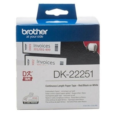 Brother DK-22251 DK22251 Original Black & Red Text on White Continuous Label Roll 62mm x 15.24m