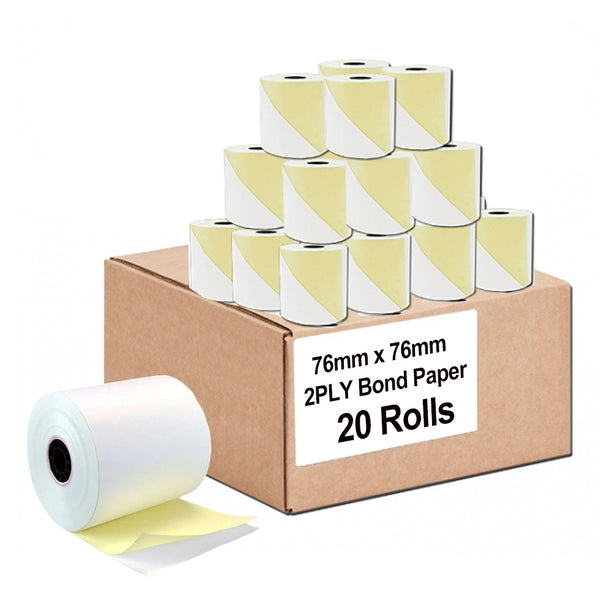 20 Rolls 76x76mm 2PLY Bond Paper Receipt Roll