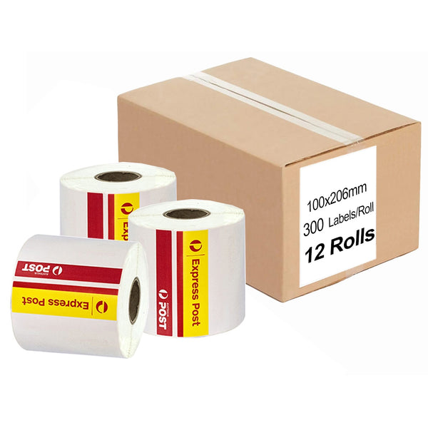 12 Rolls Express Post Direct Thermal Labels 100mm x 206mm - 300 Labels per Roll