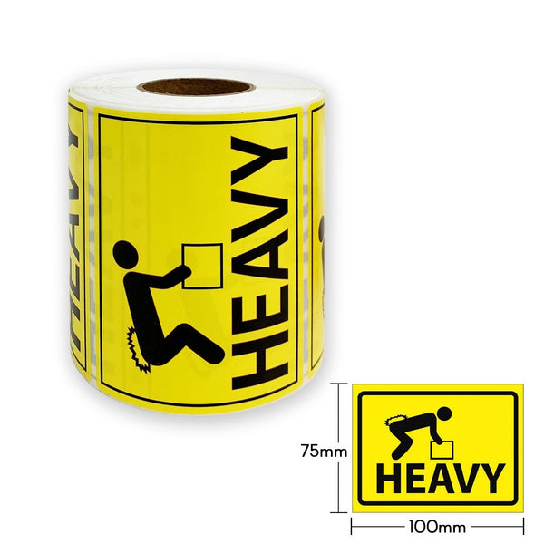 1 Roll x HEAVY Warning Label in Yellow Shipping Adhesive Sticker 100x75mm (500 Labels per Roll)