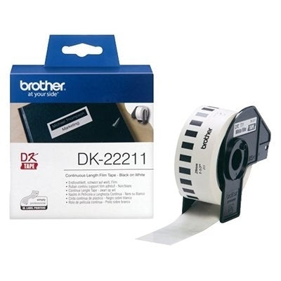 3 x Brother DK-22211 DK22211 Original Black Text on White Continuous Film Label Roll 29mm x 15.24m