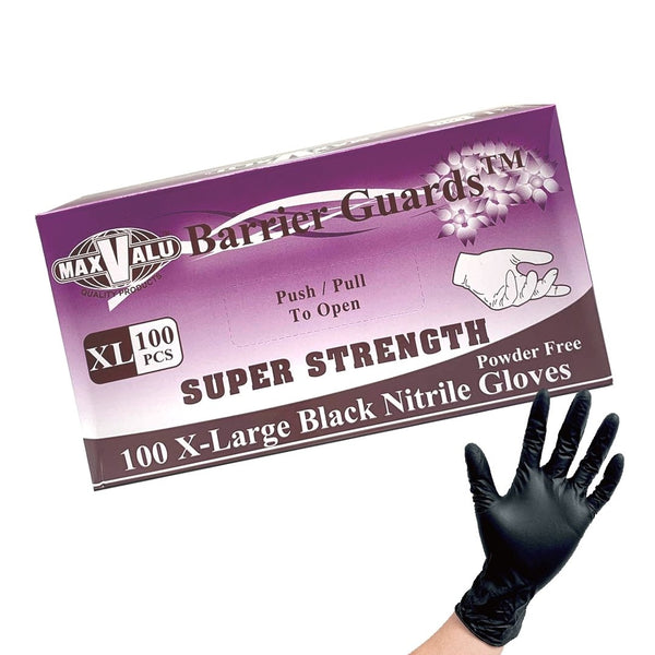 Super Strength Nitrile Gloves Black Heavy Duty Excellent Protection Textured surface Food Safety Tested Pack of 100 - Extra Large
