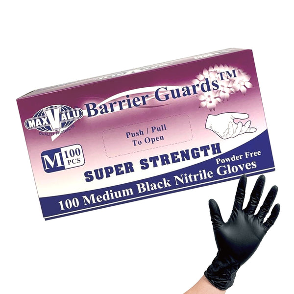 Super Strength Nitrile Gloves Black Heavy Duty Excellent Protection Textured surface Food Safety Tested Pack of 100 - Medium