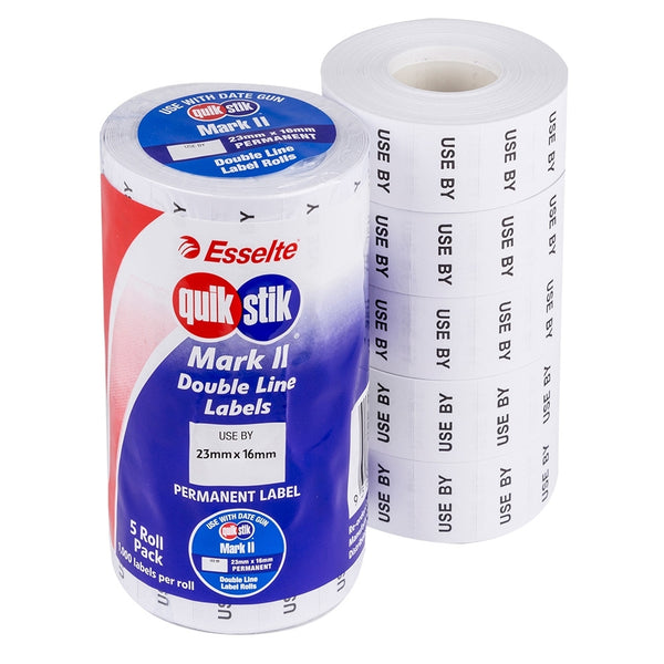 QuikStik 'USE BY' Mark II Date Gun Double Line Label Rolls Permanent White 48309 (Pack of 5 Rolls)