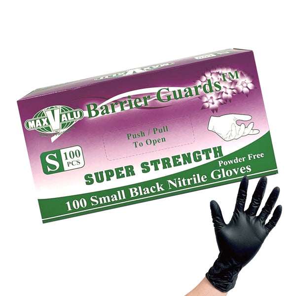 Super Strength Nitrile Gloves Black Heavy Duty Excellent Protection Textured surface Food Safety Tested Pack of 100 - Small