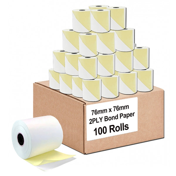 100 Rolls 76x76mm 2PLY Bond Paper Receipt Roll