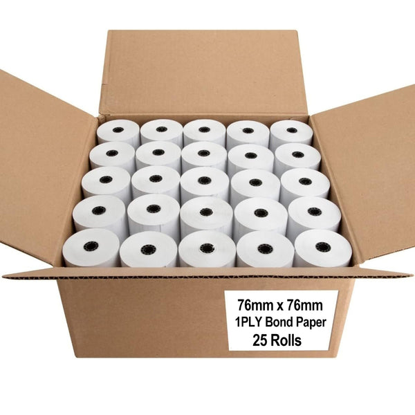 25 Rolls 76x76mm 1PLY Bond Paper Roll for Cash Registers POS