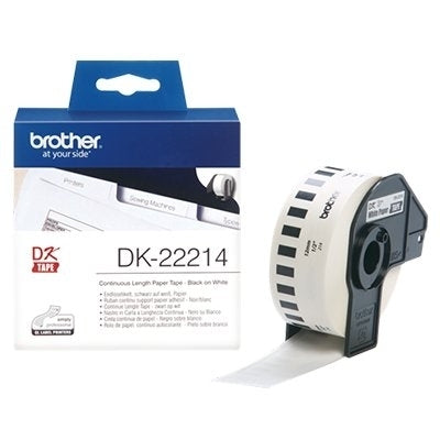 20 x Brother DK-22214 DK22214 Original Black Text on White Continuous Paper Label Roll 12mm x 30.48m