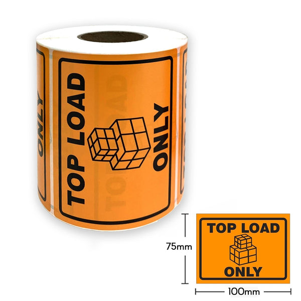 1 Roll x TOP LOAD ONLY Boxes Shipping Label  in Orange Warning Adhesive Sticker 100x75mm (500 Labels per Roll)