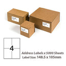 A4 White Self Adhesive Paper Address Mailing Laser Inkjet Sticker Labels 148.5 x 105mm - 4 Labels Per Sheet