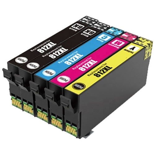 5 Pack Epson 812XL (C13T05E192-C13T05E492) Generic High Yield Ink Cartridge Combo [2BK,1C,1M,1Y]