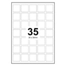LabelMax A4 White Self Adhesive Paper Laser Inkjet Sticker Labels 35 x 35mm Square - 35 Labels Per Sheet (Die-Cut)