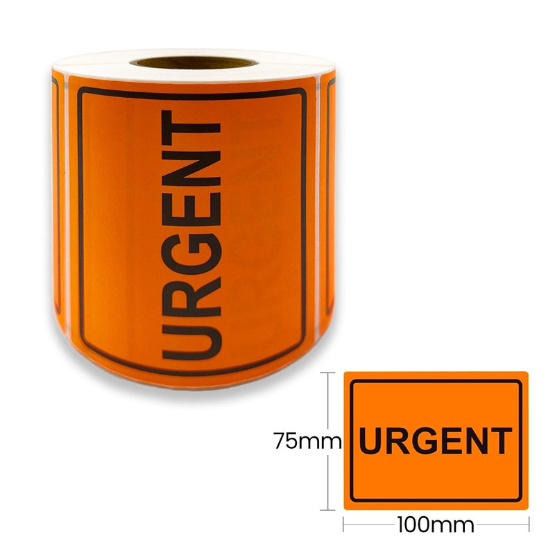 1 Roll URGENT Label 100x75mm Orange Adhesive Warning Shipping Sticker  (500 Labels per Roll)