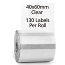 40mm x 60mm Transparent Direct Thermal Labels Clear - 130 Labels per roll (13mm Core)
