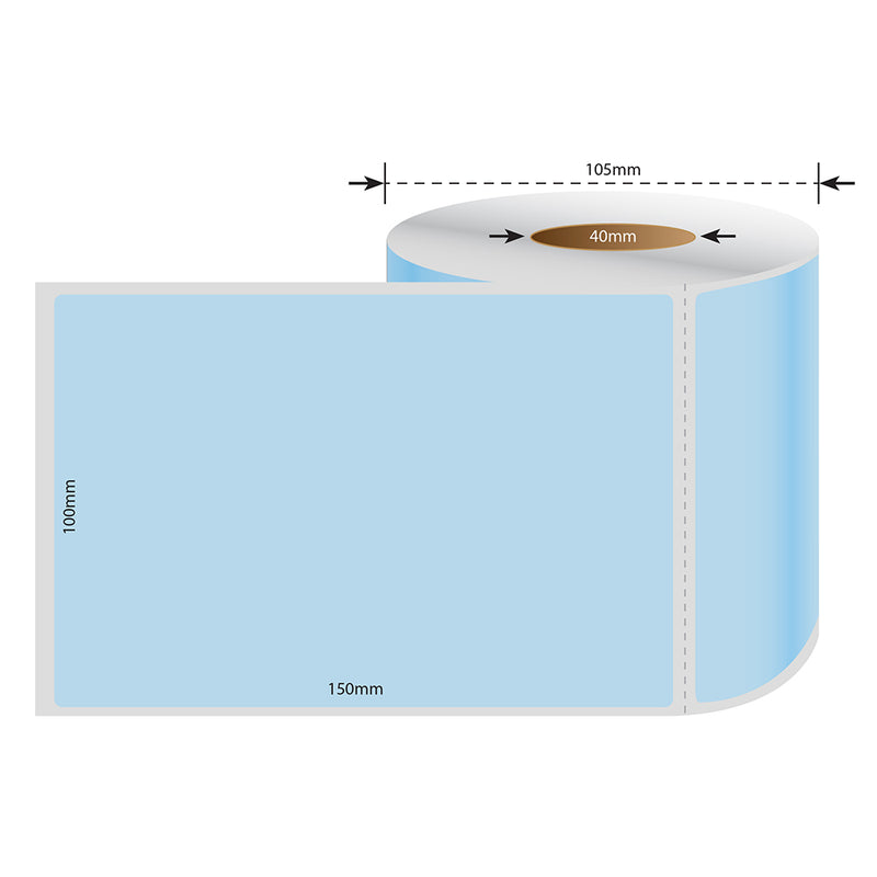 Perforated Direct Thermal Labels Blue 100mm X 150mm - 350 Labels per Roll