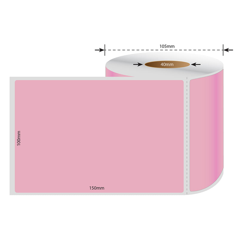 Perforated Direct Thermal Labels Pink 100mm X 150mm - 350 Labels per Roll
