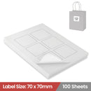 100 Sheets A4 White Self Adhesive Paper Laser Inkjet Sticker Labels 70 x 70mm Square - 6 Labels Per Sheet