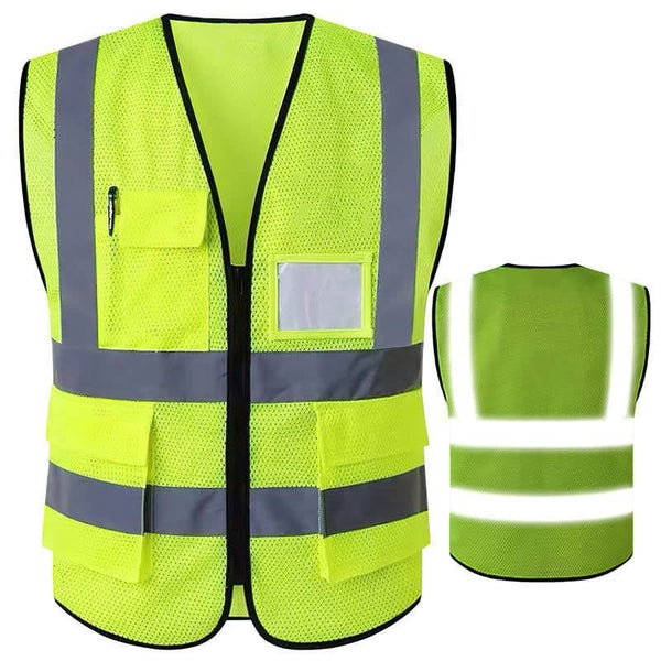10-Pack Mesh Reflective Safety Vest with Pockets and ID Badge Holder Unisex Workwear with High Visibility Yellow - 2XL
