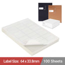 A4 White Self Adhesive Paper Address Mailing Laser Inkjet Sticker Labels 64 x 33.8mm - 24 Labels Per Sheet