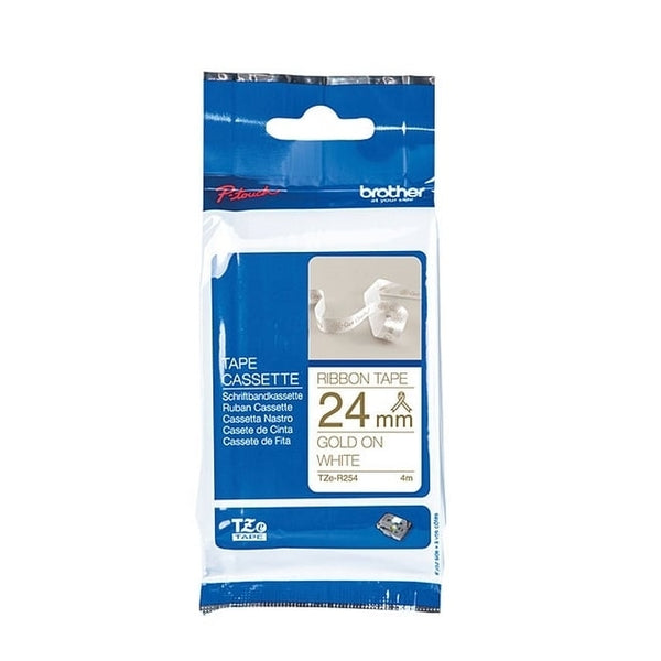 3 x Brother TZe-R254 TZeR254 Original 24mm Gold Text on White Ribbon Tape - 4 metres