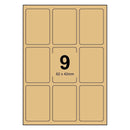 6 Sheets A5 Kraft Brown Paper Laser Inkjet Sticker Labels 62 x 42mm - 9 Labels Per Sheet
