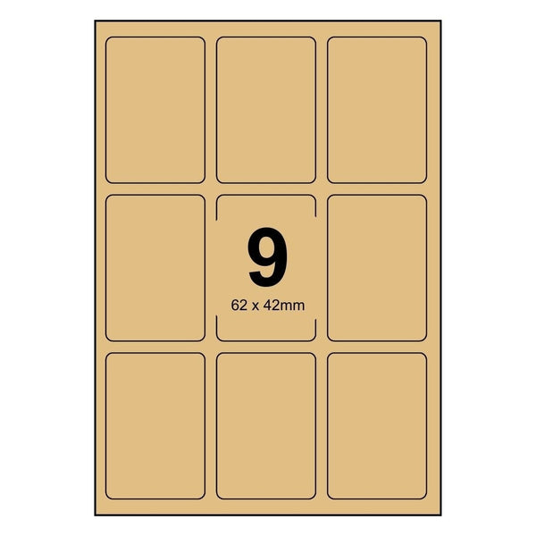 6 Sheets Kraft Brown Paper Laser Inkjet Sticker Labels 62 x 42mm - 9 Labels Per Sheet