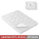 LabelMax A4 White Self Adhesive Paper Laser Inkjet Sticker Labels 63.5 x 42.3mm Oval - 18 Labels Per Sheet (Die-Cut)