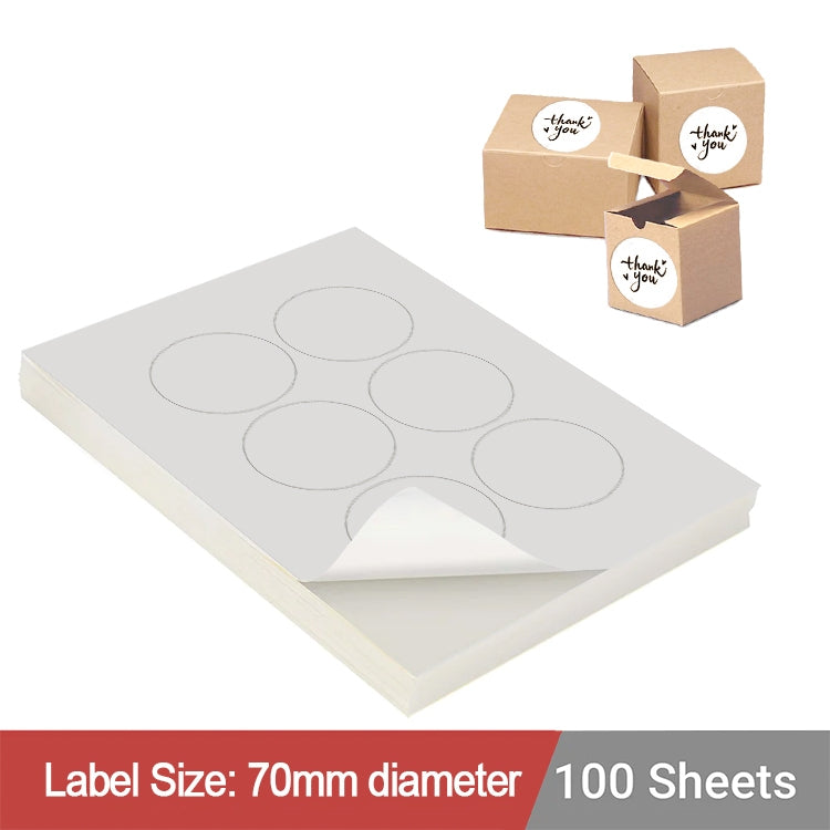 100 Sheets A4 White Self Adhesive Paper Laser Inkjet Sticker Labels 70mm Round - 6 Labels Per Sheet
