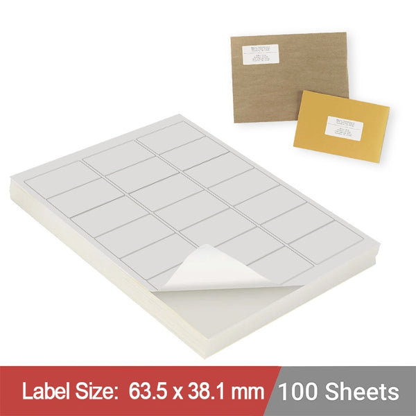 100 Sheets A4 White Self Adhesive Paper Address Mailing Laser Inkjet Sticker Labels 63.5 x 38.1mm - 21 Labels Per Sheet