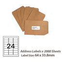 A4 White Self Adhesive Paper Address Mailing Laser Inkjet Sticker Labels 64 x 33.8mm - 24 Labels Per Sheet