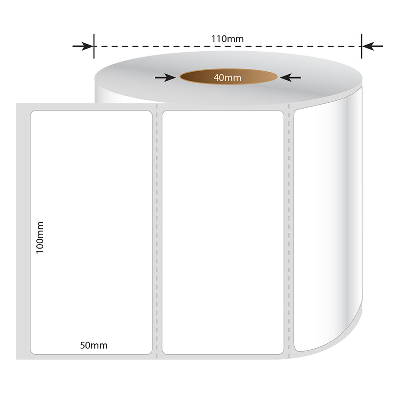 100mm X 50mm Perforated Direct Thermal Labels White - 1200 Labels per Roll