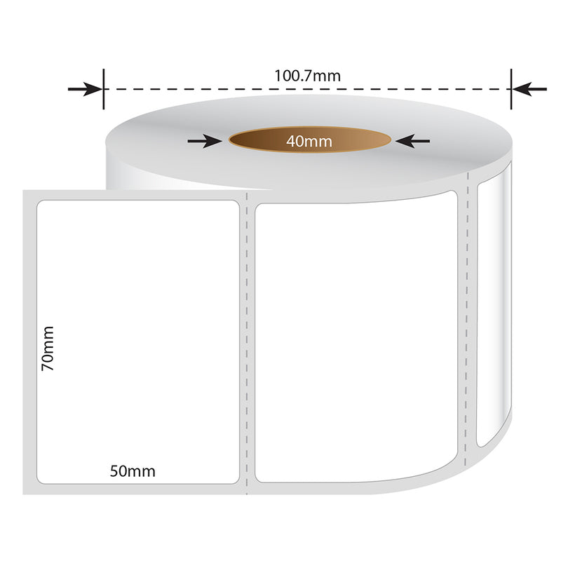 70mm X 50mm Perforated Direct Thermal Labels White - 1000 Labels per Roll