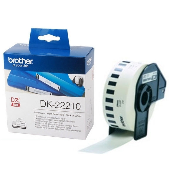 3 x Brother DK-22210 DK22210 Original Black Text on White Continuous Paper Label Roll 29mm x 30.48m