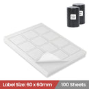 LabelMax A4 Self Adhesive Paper Laser Inkjet Sticker Labels 60 x 60mm Square - 12 Labels Per Sheet