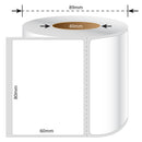 80mm X 60mm Perforated Direct Thermal Labels White - 600 Labels per Roll