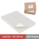 1000 Sheets A4 White Self Adhesive Paper Address Mailing Laser Inkjet Sticker Labels 105 x 99mm - 6 Labels Per Sheet (Die-Cut)