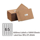 A4 White Self Adhesive Paper Address Mailing Laser Inkjet Sticker Labels 38 x 21.2mm - 65 Labels Per Sheet