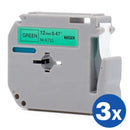 3 x Brother M-K731 MK731 Generic 12mm Black Text on Green Tape - 8 meters