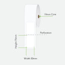 24 Rolls 50mm x 75mm Direct Thermal Labels White - 100 Labels per roll (19mm Core)