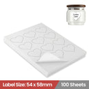 LabelMax A4 White Self Adhesive Paper Laser Inkjet Sticker Labels 54 x 58mm Heart - 12 Labels Per Sheet (Die-Cut)