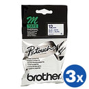 3 x Brother M-K233 MK233 Original 12mm Blue Text on White Tape - 8 meters