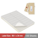 100 Sheets A4 White Self Adhesive Paper Address Mailing Laser Inkjet Sticker Labels 99.1 x 34mm - 16 Labels Per Sheet