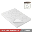 LabelMax A4 White Self Adhesive Paper Laser Inkjet Sticker Labels 54 x 58mm Heart - 12 Labels Per Sheet (Die-Cut)