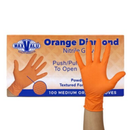 Diamond Textured Nitrile Orange Gloves Pack of 100 - M/L/XL