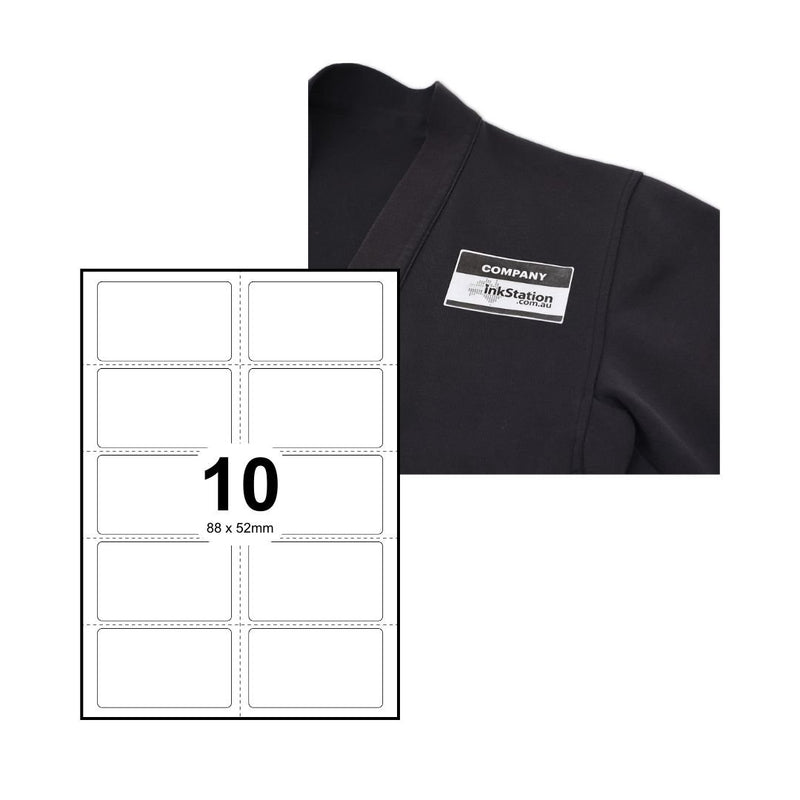 60 Sheets A4 White Fabric Laser Name Badge Labels 88 x 52mm - 10 Labels Per Sheet